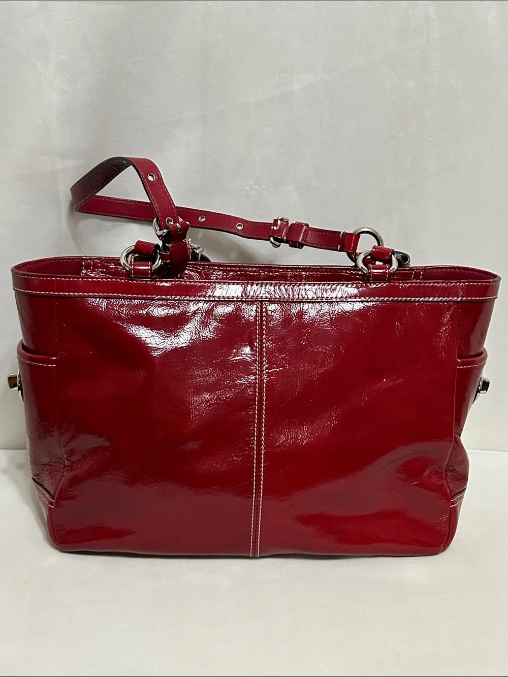 Coach Red Patent Leather Pleated Gallery Tote
